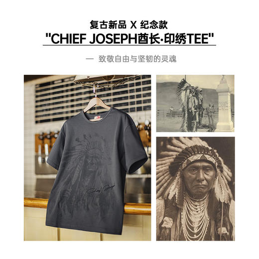 马登工装美式复古满印花T恤纯棉重磅棕色印第安vintage短袖男夏季 商品图1