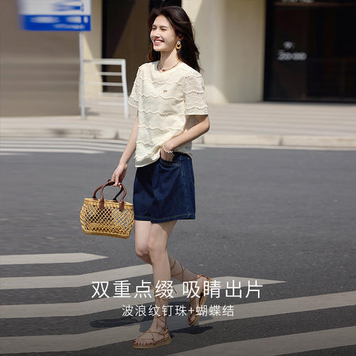 熙世界设计感流苏短袖T恤上衣女2025夏新款宽松慵懒别致纯棉小衫 商品图2