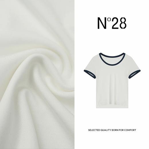 【破价】N°28 2025夏季新款设计师百搭女士圆领拼色休闲短袖撞色T恤 895251T517 商品图1