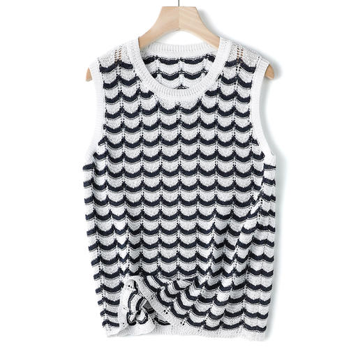 【和纸纱条纹背心】甄选和纸混纺纱线，质地轻盈，光泽柔和干爽的质感JZ2543-CC 商品图6