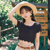 C2-润微正肩短袖t恤女夏季美式辣妹风高腰露脐短款紧身打底修身上衣  梦园岁月 商品缩略图1