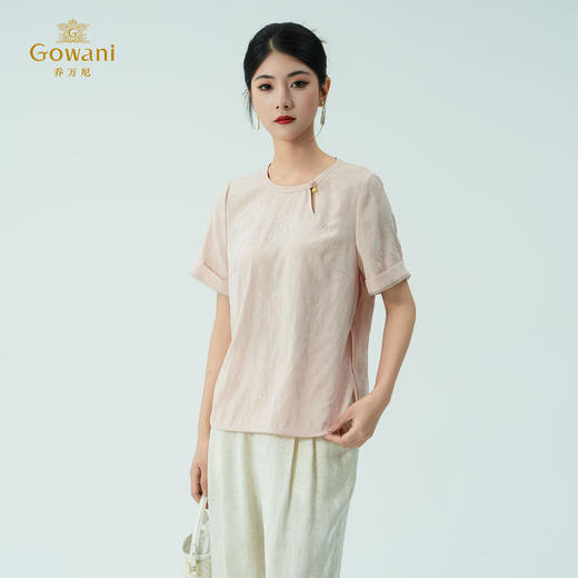 乔万尼新品改良新中式提花冠乐绉真丝衬衫ED2C416 商品图1