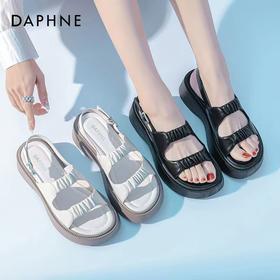 【店主专享限量福利款】达芙妮夏季一字带厚底百搭防滑凉鞋拖鞋3023303011