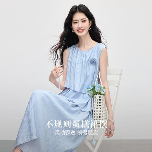 【专属特价】熙世界不规则背心连衣裙女夏季新款小众设计立体花朵无袖蛋糕裙子 商品图1