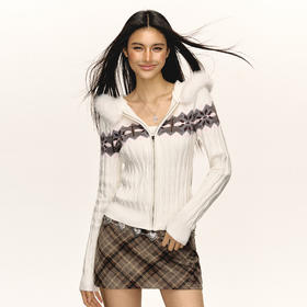 Ariseism 美式复古连帽针织拉链开衫女2025春秋新款上衣毛衣外套