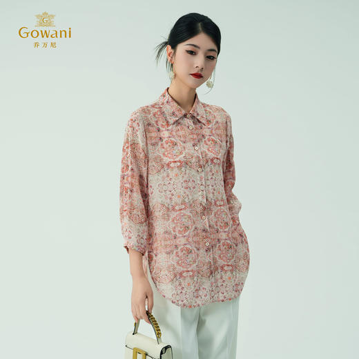乔万尼新品100%真丝度假风印花宽松清凉衬衫上衣ED2C543 商品图2