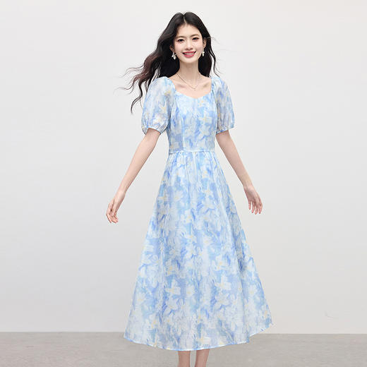 【专属特价】熙世界南法度假风晕染花卉连衣裙女夏季泡泡袖碎花裙子2025年新款 商品图3