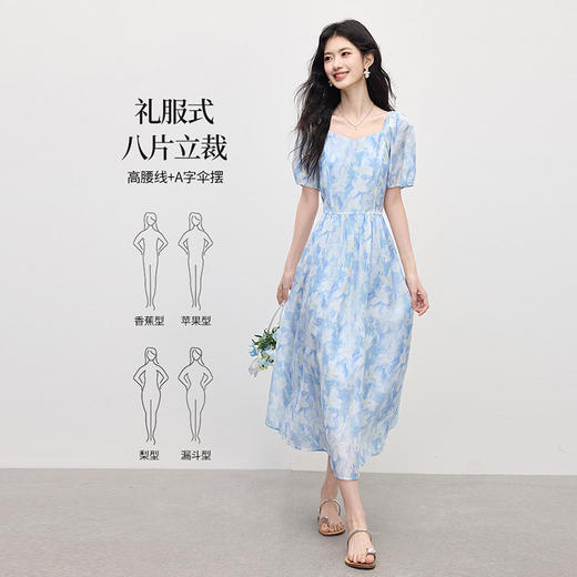 【专属特价】熙世界南法度假风晕染花卉连衣裙女夏季泡泡袖碎花裙子2025年新款 商品图2