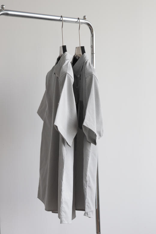 短袖衬衫~！市面醉好 BMS 宽松日系重磅条纹口袋衬衣 TX526 商品图4