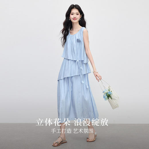 【专属特价】熙世界不规则背心连衣裙女夏季新款小众设计立体花朵无袖蛋糕裙子 商品图2