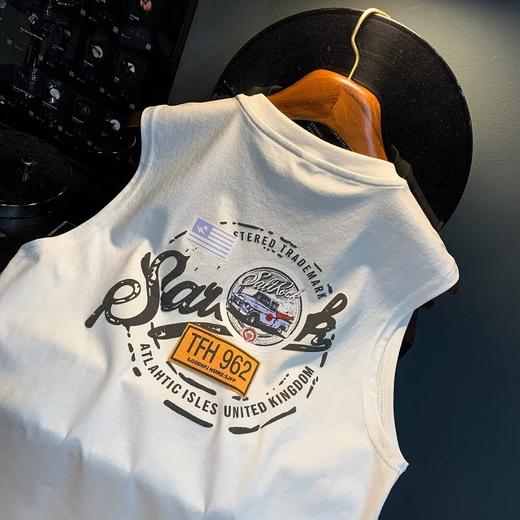 【无袖背心男士】夏季潮牌健身运动坎肩衣服 棉打底男装白色短袖t恤 父亲节   商品图6