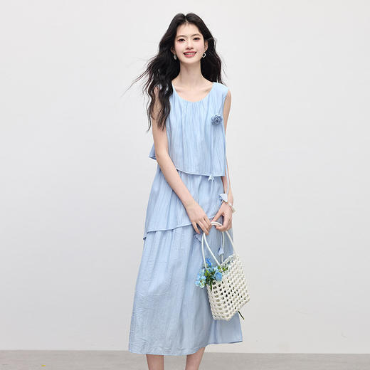 【专属特价】熙世界不规则背心连衣裙女夏季新款小众设计立体花朵无袖蛋糕裙子 商品图3