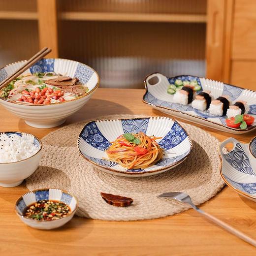 【隔离青花餐盘】日式和风青花陶瓷釉下彩餐盘子家用餐具复古风长方盘鱼盘陶瓷盘 商品图0