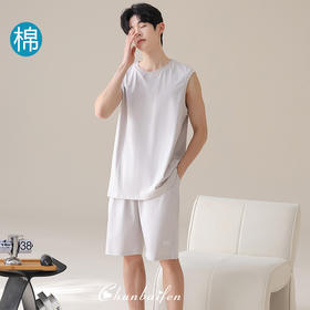 夏季男士纯棉背心睡衣 可外穿休闲家居背心短裤家居服套装