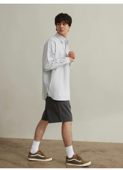 市面醉好 BMS 宽松日系重磅条纹口袋长袖衬衣 CS228 商品图1