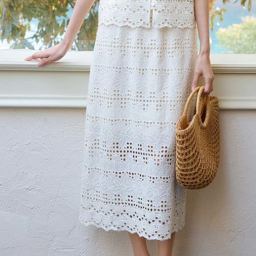 玳莎镂空绣花半身裙2025年夏季新款优雅气质百搭中长款松紧腰裙子  FB34306 商品图3