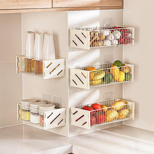 摩登主妇葱姜蒜收纳盒厨房免打孔壁挂调料置物架生姜大蒜收纳神器 商品图0