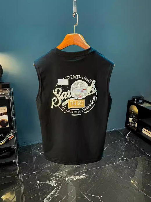 【无袖背心男士】夏季潮牌健身运动坎肩衣服 棉打底男装白色短袖t恤 父亲节   商品图4