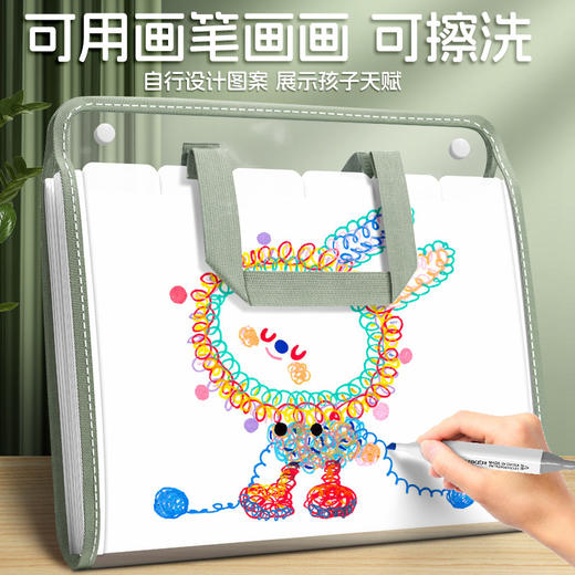 【800张试卷轻松收纳📚】学生&职场必备！牛油果绿风琴包，颜值在线还能随手涂鸦🎨，学习办公从此更高效✨学生大容量收纳袋 办公用品多层资料袋 商品图3