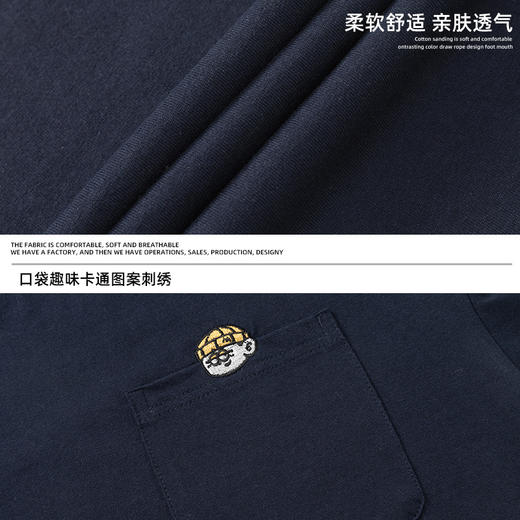 【情侣复古纯棉短袖T恤】男女夏新款口袋刺绣设计宽松圆领体恤衫 商品图3