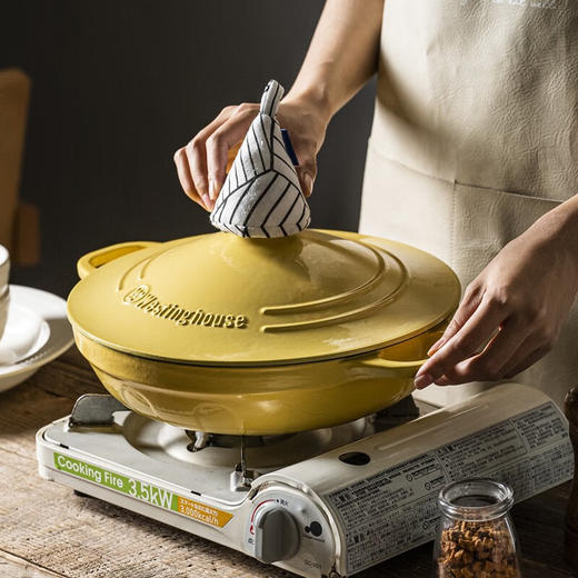【美国西屋珐琅海鲜锅】西屋（Westinghouse） 珐琅铸铁锅炒锅家用焖焗锅海鲜锅多功能锅无水焖炖汤锅一锅多用 麦芒黄 28cm 商品图0
