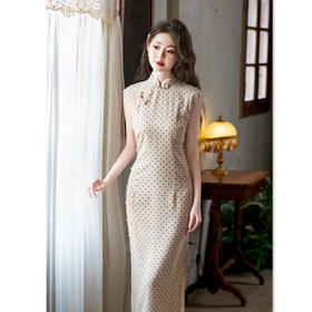 复古国风仿麻单层长款无袖旗袍2025夏新款时尚改良新中式格子旗袍SYK396093