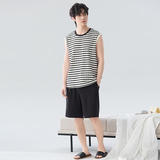 夏季男士纯棉背心睡衣 可外穿休闲家居背心短裤家居服套装 商品图3