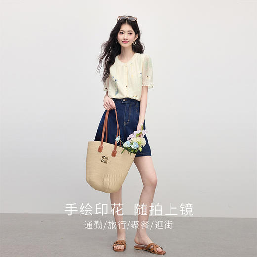 【周末秒杀】熙世界天丝印花圆领衬衫女2025夏季新款荷叶短袖气质正肩小衫上衣 商品图2