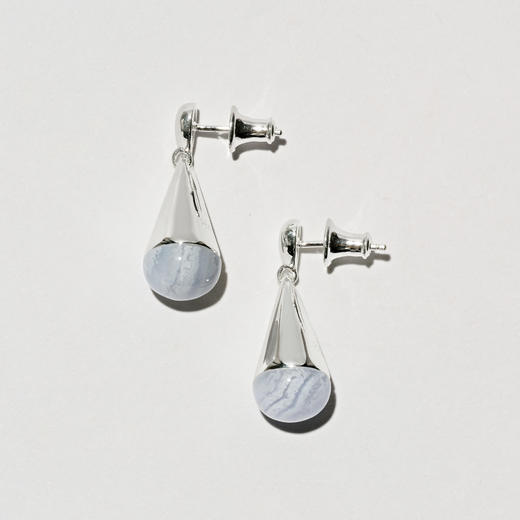 含晖·水滴系列耳坠 亮面银-天然蓝玛瑙 商品图0