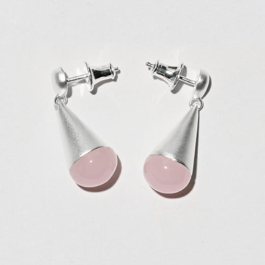 含晖·水滴系列耳坠 磨砂银-粉晶 商品图5