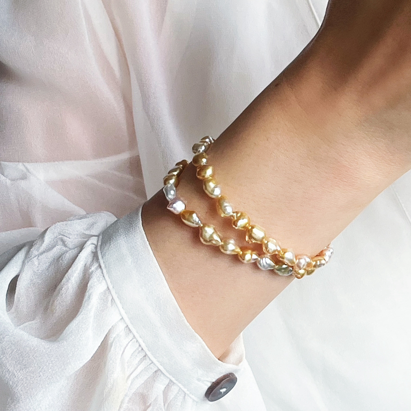 ONLY系列 14K镶天然金色南洋KESHI珍珠 手链