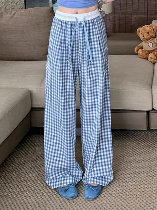 【一条可以撩遍衣柜里所有衣服的山本裤】蓝色格子阔腿裤春夏薄款女小个子休闲裤宽松慵懒风高腰冰丝山本裤。ry 商品图6