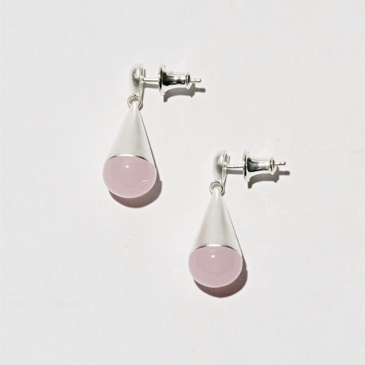 含晖·水滴系列耳坠 磨砂银-粉晶 商品图0