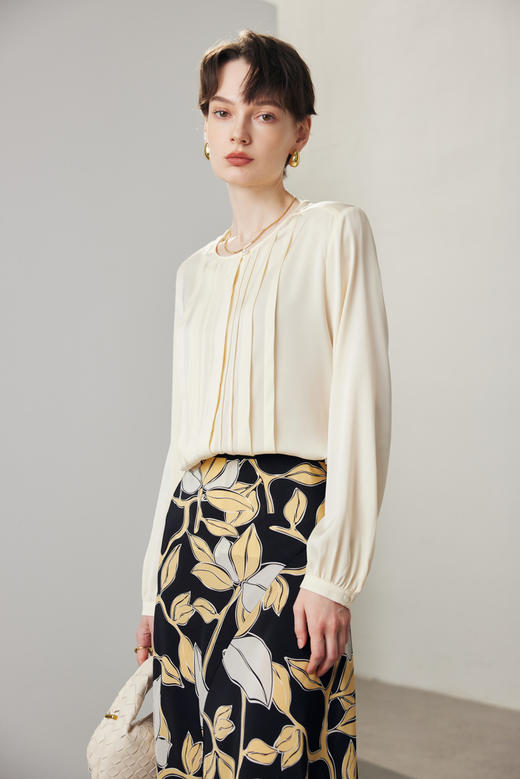 LP新款压褶通勤19姆米6A蚕丝蛋白弹力双乔桑蚕丝衬衣 商品图3