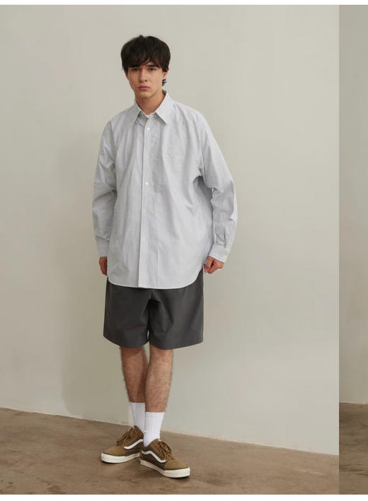 市面醉好 BMS 宽松日系重磅条纹口袋长袖衬衣 CS228 商品图0