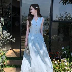 【喵小仟 氧气奶蓝小香感马甲背心连衣裙】优雅法式 收腰设计藏肉显瘦 隐藏式拉链更有品质感