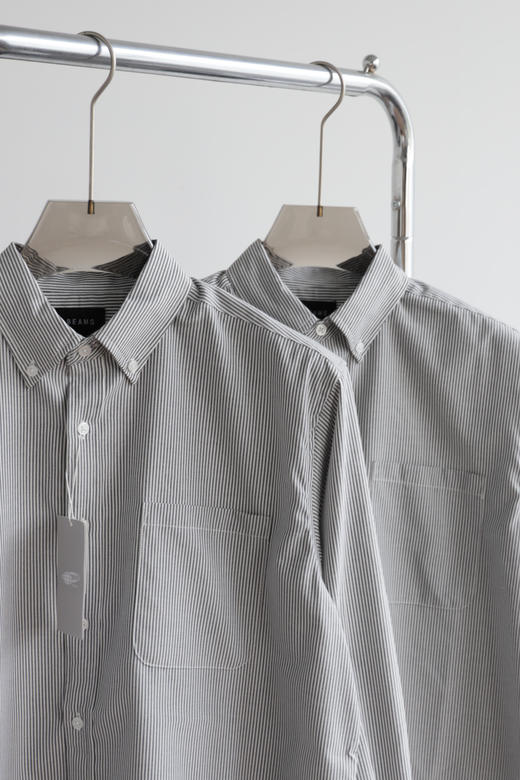 市面醉好 BMS 宽松日系重磅条纹口袋长袖衬衣 CS228 商品图4