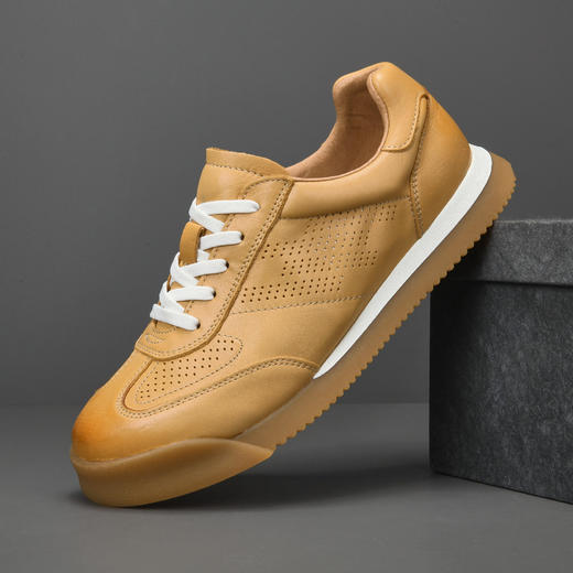 板鞋男2025夏季新款真皮德训鞋高端透气休闲鞋男士小白鞋镂空软底 商品图0