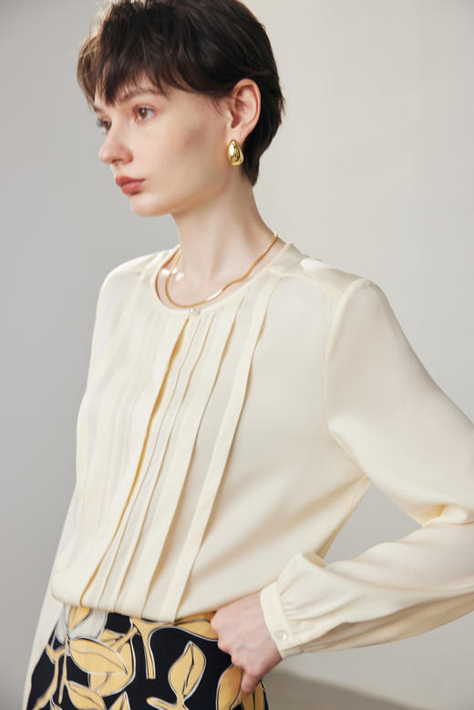 LP新款压褶通勤19姆米6A蚕丝蛋白弹力双乔桑蚕丝衬衣 商品图0