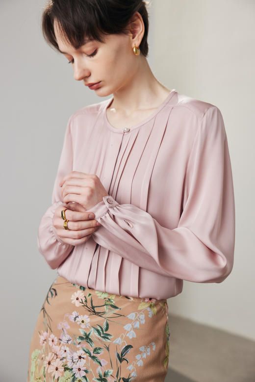 LP新款压褶通勤19姆米6A蚕丝蛋白弹力双乔桑蚕丝衬衣 商品图10