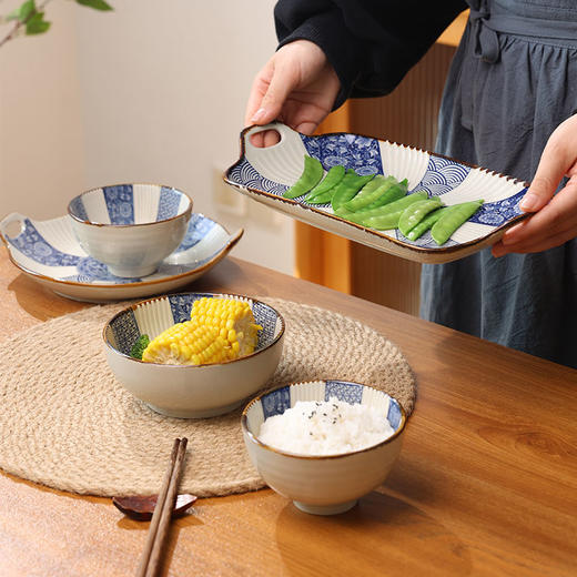 【隔离青花餐盘】日式和风青花陶瓷釉下彩餐盘子家用餐具复古风长方盘鱼盘陶瓷盘 商品图1