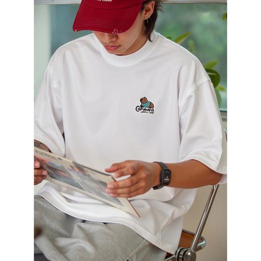 趣味卡皮巴拉撞色刺绣纯棉短袖T恤男夏季新款潮牌宽松半袖体恤衫 商品图0