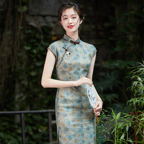 「自」全新升级【铂金会员367/天猫499/差价132】(03523)洛诗琳金枝玉叶雅韵旗袍2025年新款中国风苎麻印花连衣裙