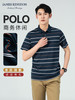 【2件/259】占姆士男士含桑蚕丝高级感条纹翻领短袖POLO衫  一款三色  墨绿&灰兰&宝蓝 商品缩略图0