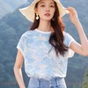 玳莎圆领印花真丝T恤女2025年夏季新款宽松拼接设计双绉短袖上衣  FB32110 商品缩略图0