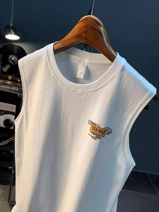 【无袖背心男士】夏季潮牌健身运动坎肩衣服 棉打底男装白色短袖t恤 父亲节   商品图2