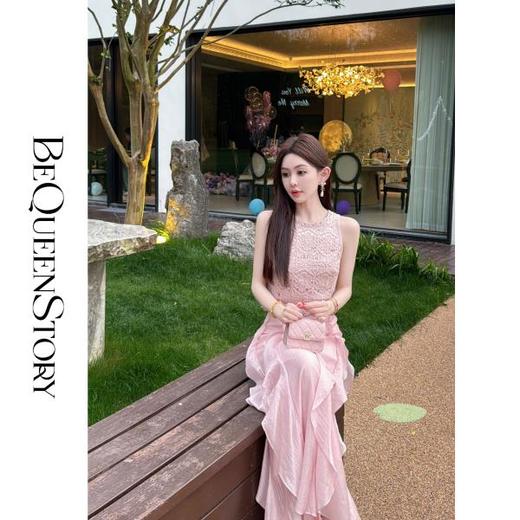 BeQueenStory【樱海盛夏】银丝钩织手工缝珠圆领背心&莱赛尔A字半裙 商品图4