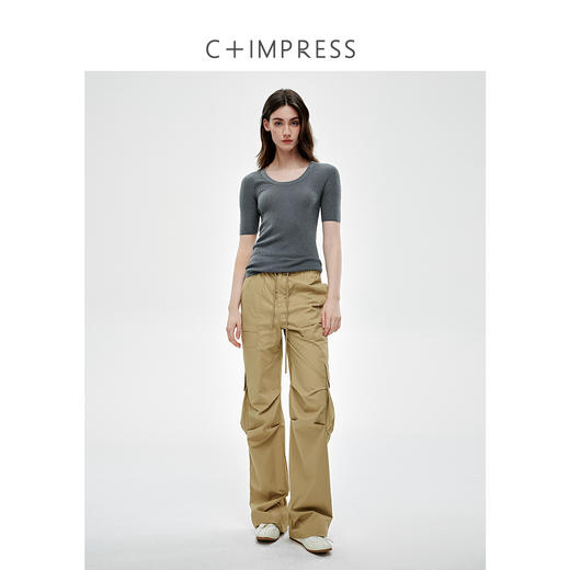 C+IMPRESS/西嘉美丽诺绵羊毛60支扬子纱浮雕肌理U领针织衫女短袖TT2502043 商品图3