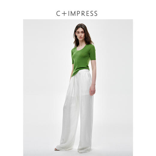 C+IMPRESS/西嘉美丽诺绵羊毛60支扬子纱浮雕肌理U领针织衫女短袖TT2502043 商品图2