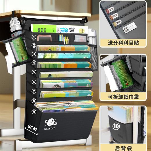 【学习桌秒变收纳神器✨】挂书袋重磅来袭！防滑加厚+超大容量，科目分类贴&纸巾袋全配齐，学生党必备🔥多功能大容量加厚桌边袋 防滑高颜值收纳袋 商品图6